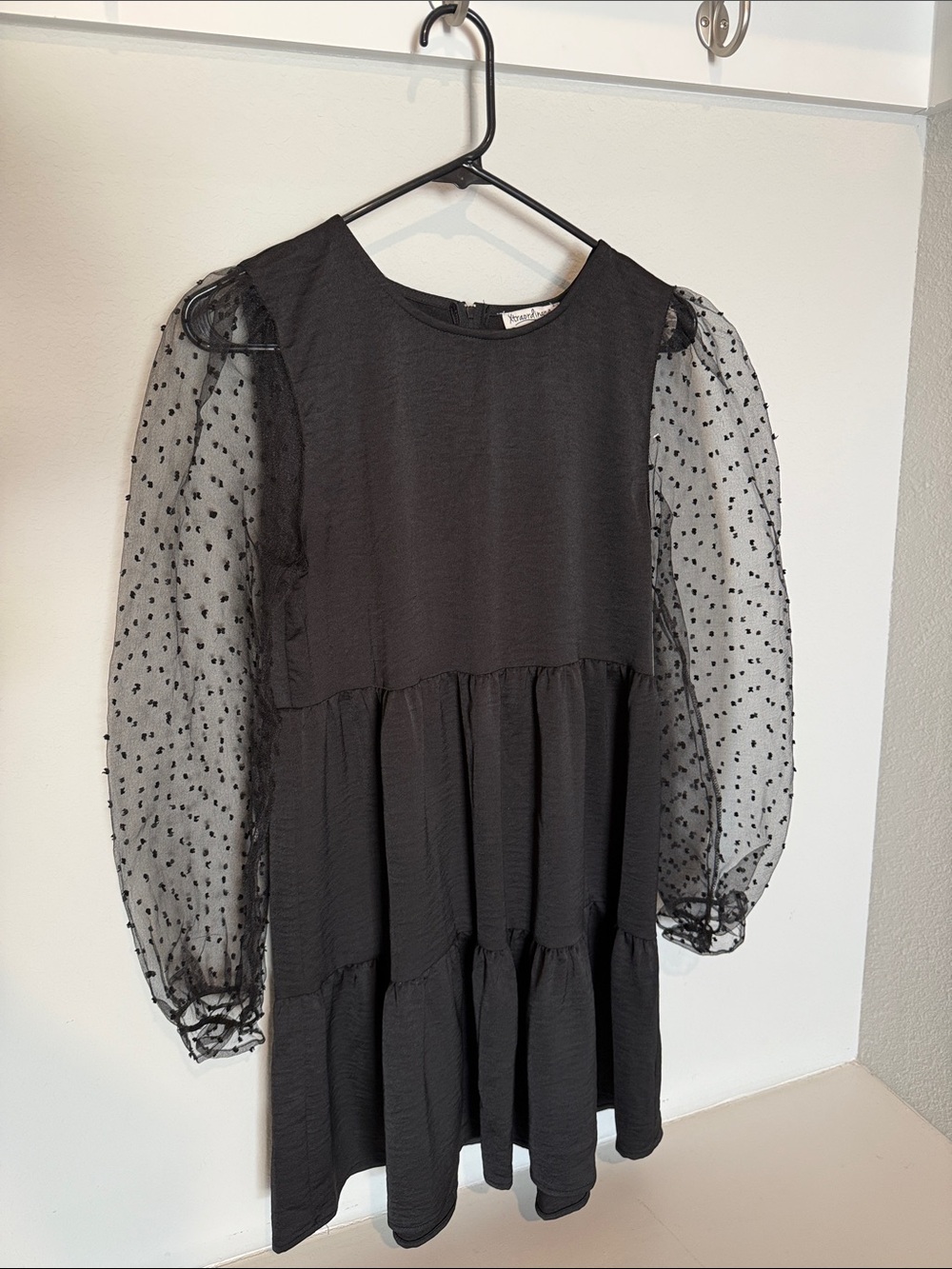 Xtraordinary Black Puff Sleeve Tiered Mini Dress